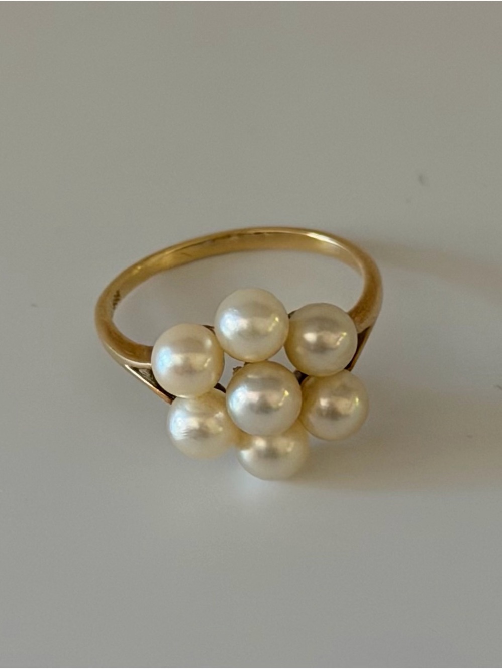 14k Yellow Gold Pearl Cluster Ring - Elegant White Pearl Statement Band